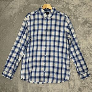 Rodd & Gunn Shirt Mens Large Blue White Plaid Sports Fit Long Sleeve Button Up